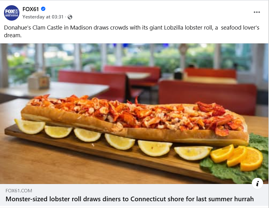 Monster-sized lobster roll draws diners to Connecticut shore